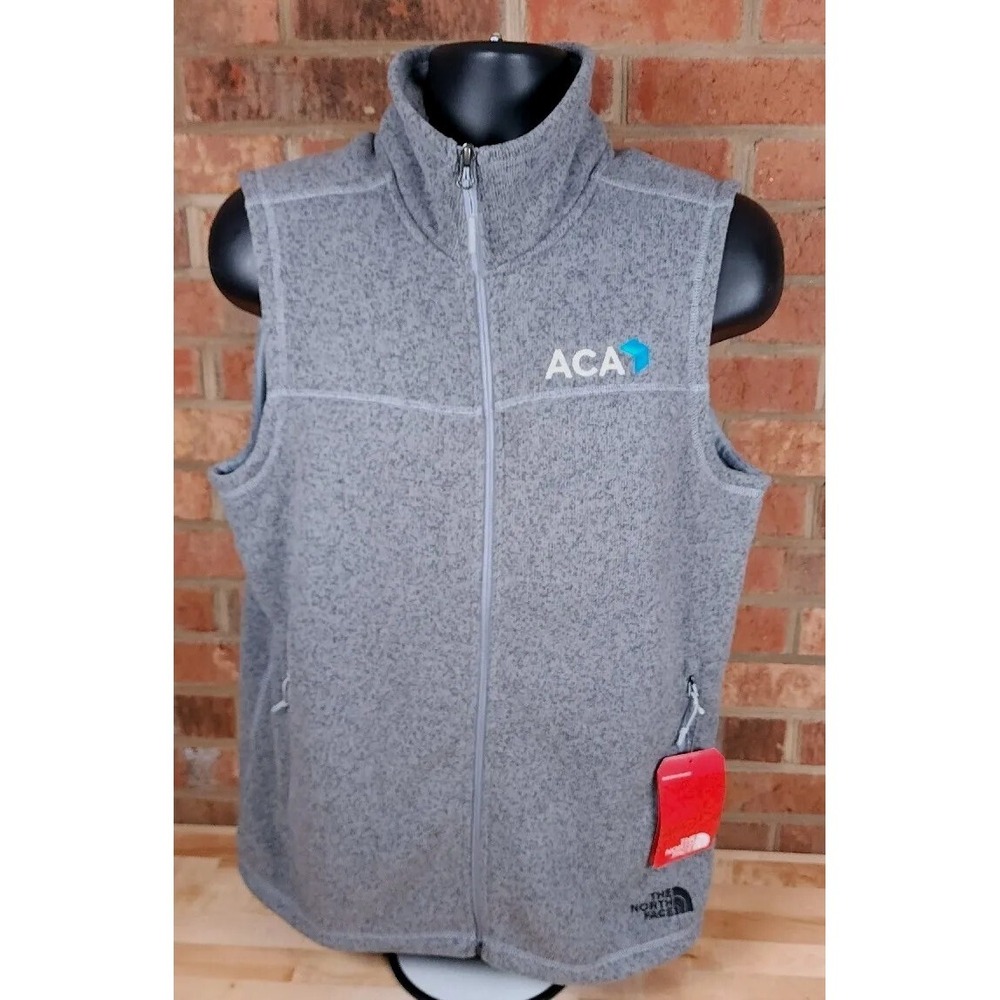 The North Face Vest Jacket Mens Size Medium Gray Fleece Full‎ Zip ACA Logo NEW